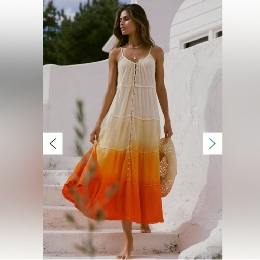 Anthropologie Ombre Sunrise Tiered Maxi Dress Small